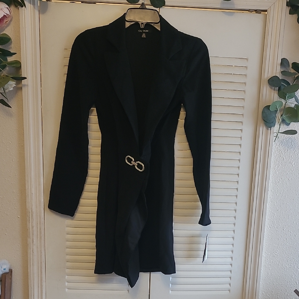 City Studio Black Long Sleeve Blazer Dress